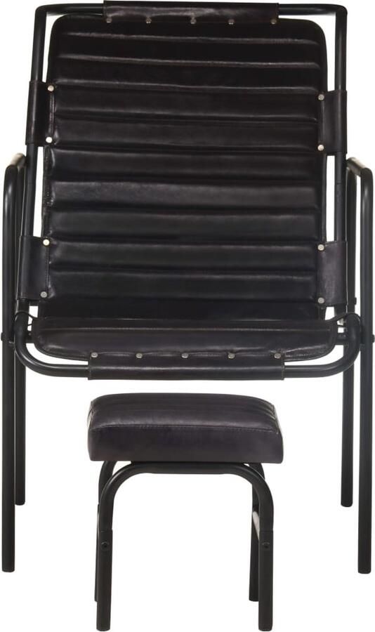 VidaXL Relaxfauteuil met voetenbank Echt leer Zwart Vintage Fauteuil Lederen Fauteuil Relaxfauteuil Lounge Stoel Salontafel Woonkamer Meubels Design Fauteuil Retro Fauteuil Zittendcomfort Voetensteun - Foto 3