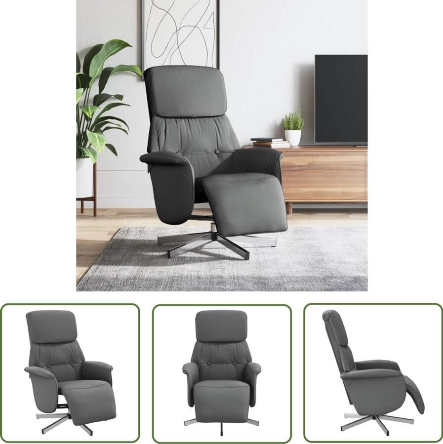 VidaXL Fauteuil verstelbaar met voetensteun stof donkergrijs Verstelbare Fauteuil Relaxfauteuil Loungestoel Fauteuils Grijs Donkere Fauteuil