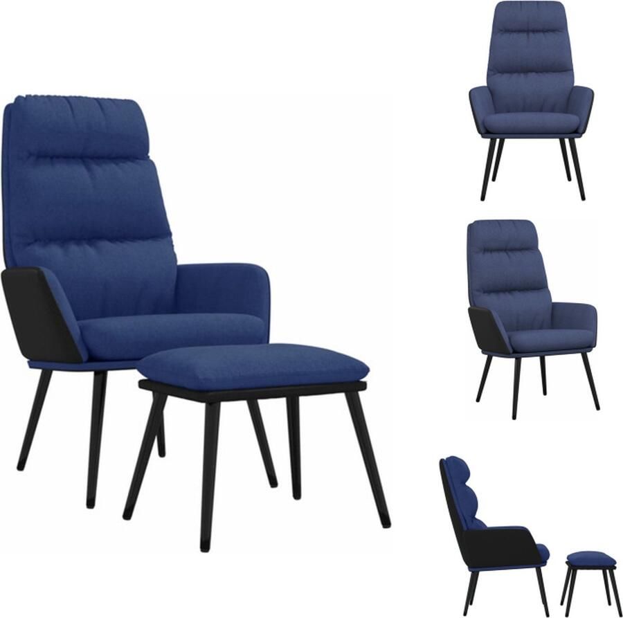 VidaXL Relaxstoel Met Voetenbank Relaxstoelen Met Voetenbanken Zetel Met Voetenbankje Relaxstoel met voetenbank stof en kunstleer blauw - Foto 2