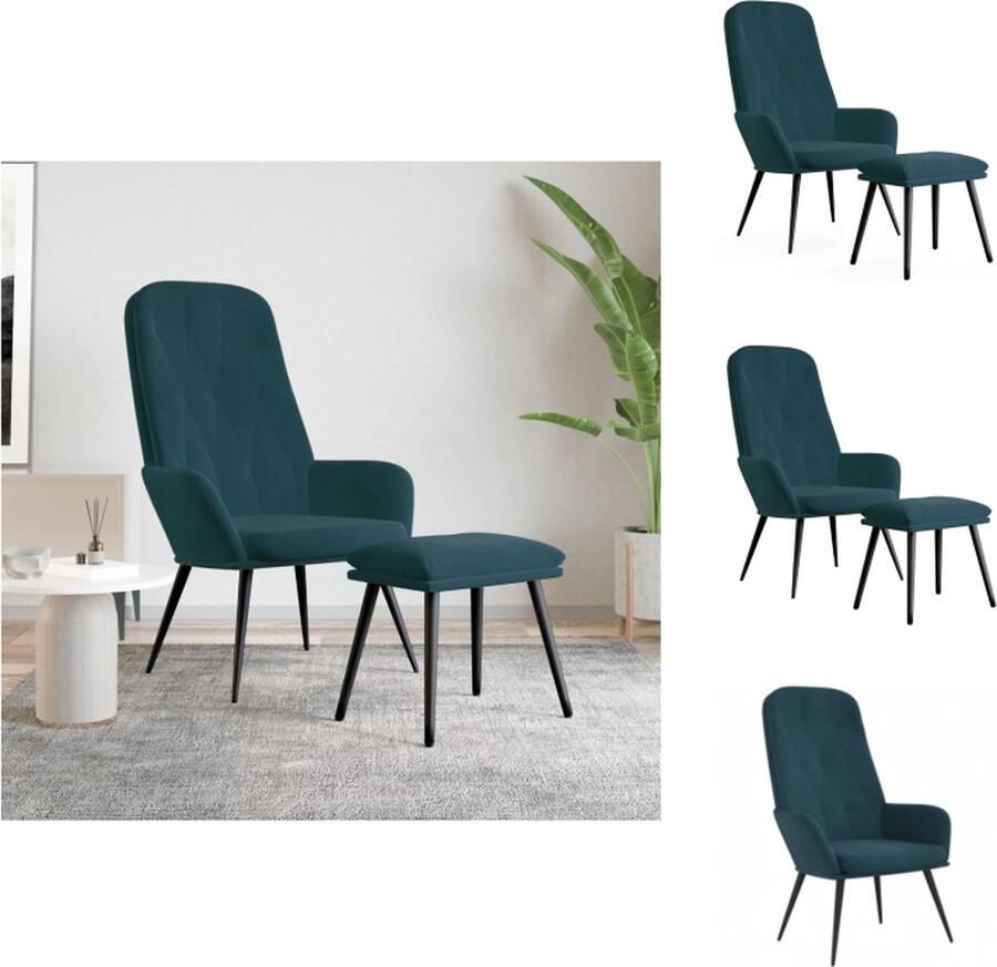 VidaXL Relaxstoel Met Voetenbank Relaxstoelen Met Voetenbanken Zetel Met Voetenbankje Relaxstoel met voetenbank fluweel blauw - Foto 2