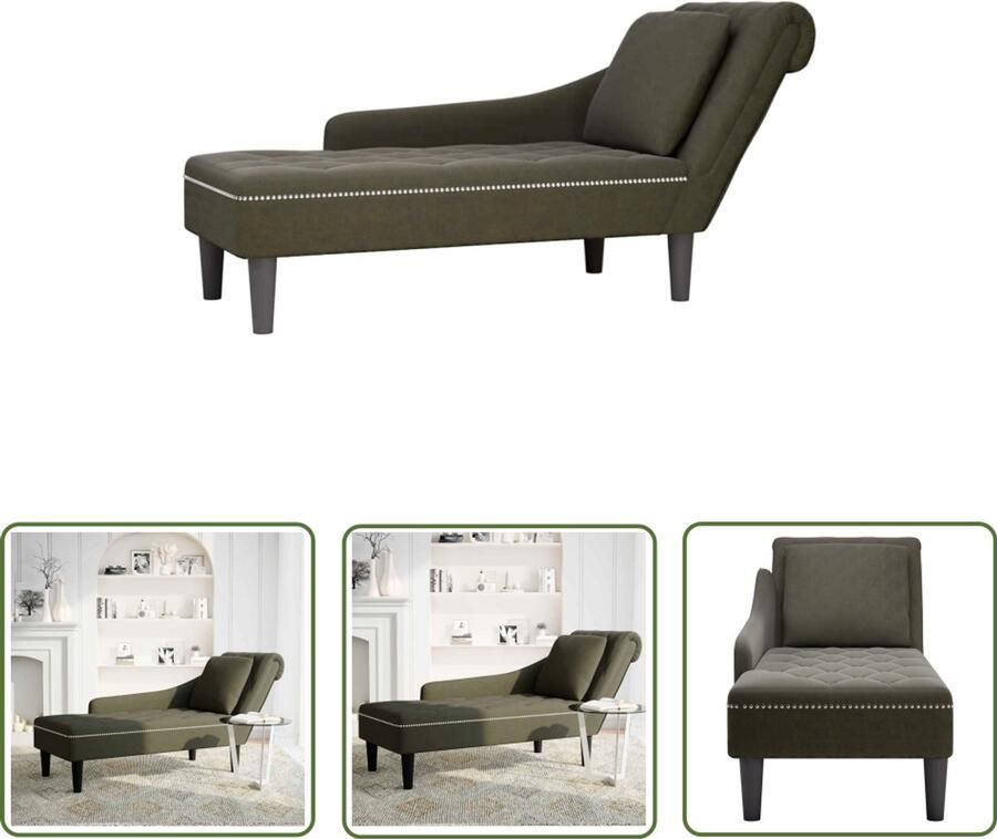The Living Store Chaise longue met kussen&rechterarmleuning kunstleer legergroen Chaise Lounge Relaxstoel Leesbank Woonkamer Meubilair Groen Fauteuil