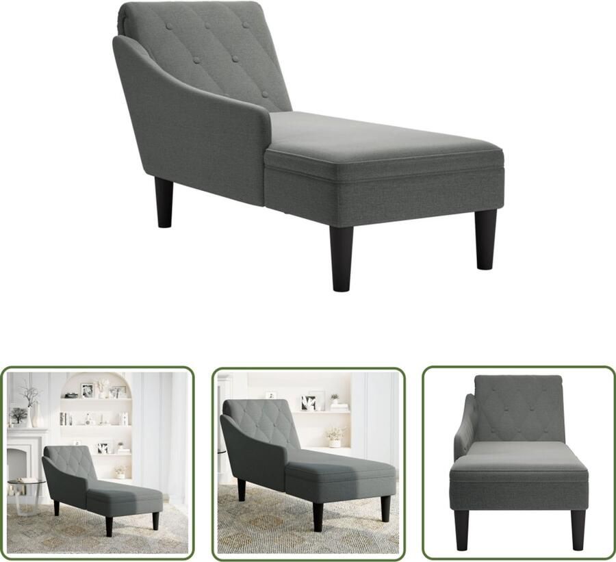 The Living Store Chaise longue met kussen en rechterarmleuning stof donkergrijs Chaise Lounge Relaxstoel Stoffen Fauteuil Donkere Kleuren Designbank