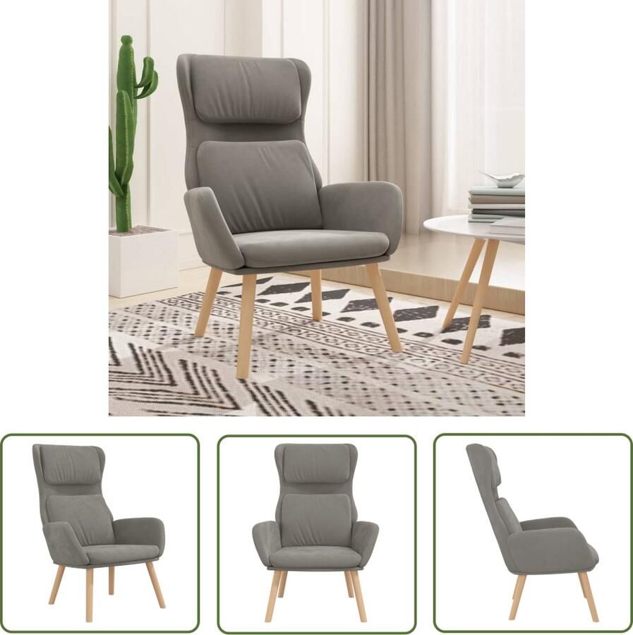 The Living Store Fauteuil Comfortabel en stijlvol Fluweel Lichtgrijs 70 x 77 x 98 cm Comfortabele Fauteuil Relaxstoel Fluweelfauteuil Grijze Fauteuil Lounge Stoel