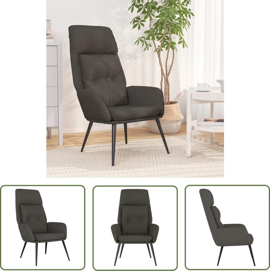 The Living Store Fauteuil Comfortabele dik gevoerde relaxstoel Kunstsuède Donkergrijs 70 x 77 x 94 cm Comfortabele Fauteuil Relaxstoel Donkere Grijze Fauteuil Kunstlederen Fauteuil Lounge Stoel - Foto 2