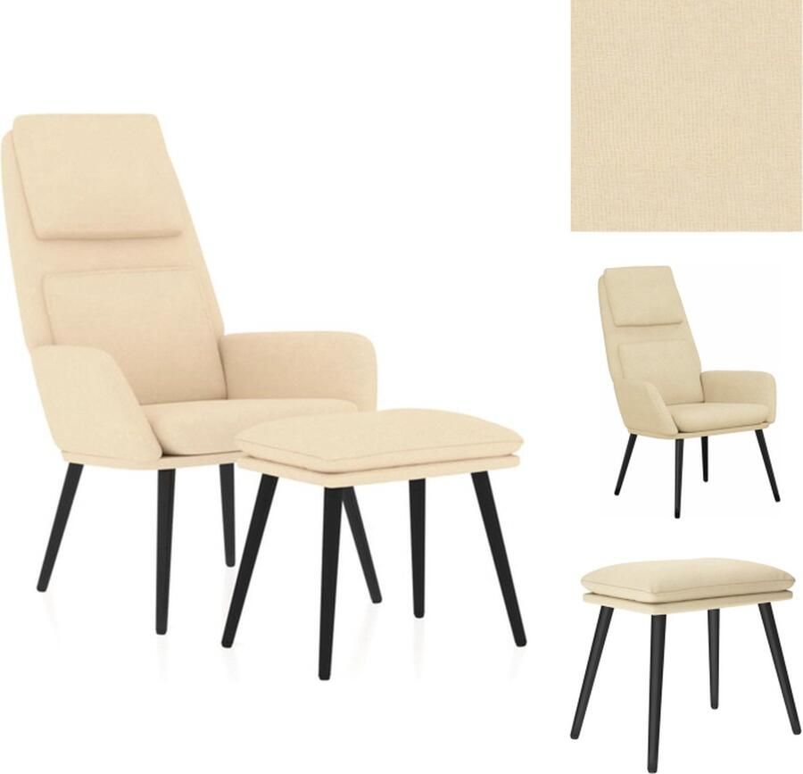 VidaXL Relaxstoel Met Voetenbank Relaxstoelen Met Voetenbanken Zetel Met Voetenbankje Relaxstoel met voetenbank stof crèmekleurig - Foto 2
