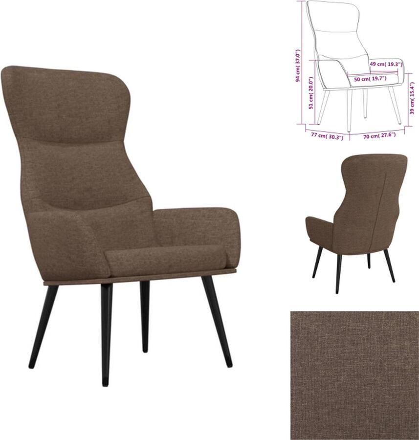 VidaXL Relaxstoel Dik gevoerd Zacht aanvoelende stof Metalen frame Taupe 70 x 77 x 94 cm Fauteuil - Foto 2