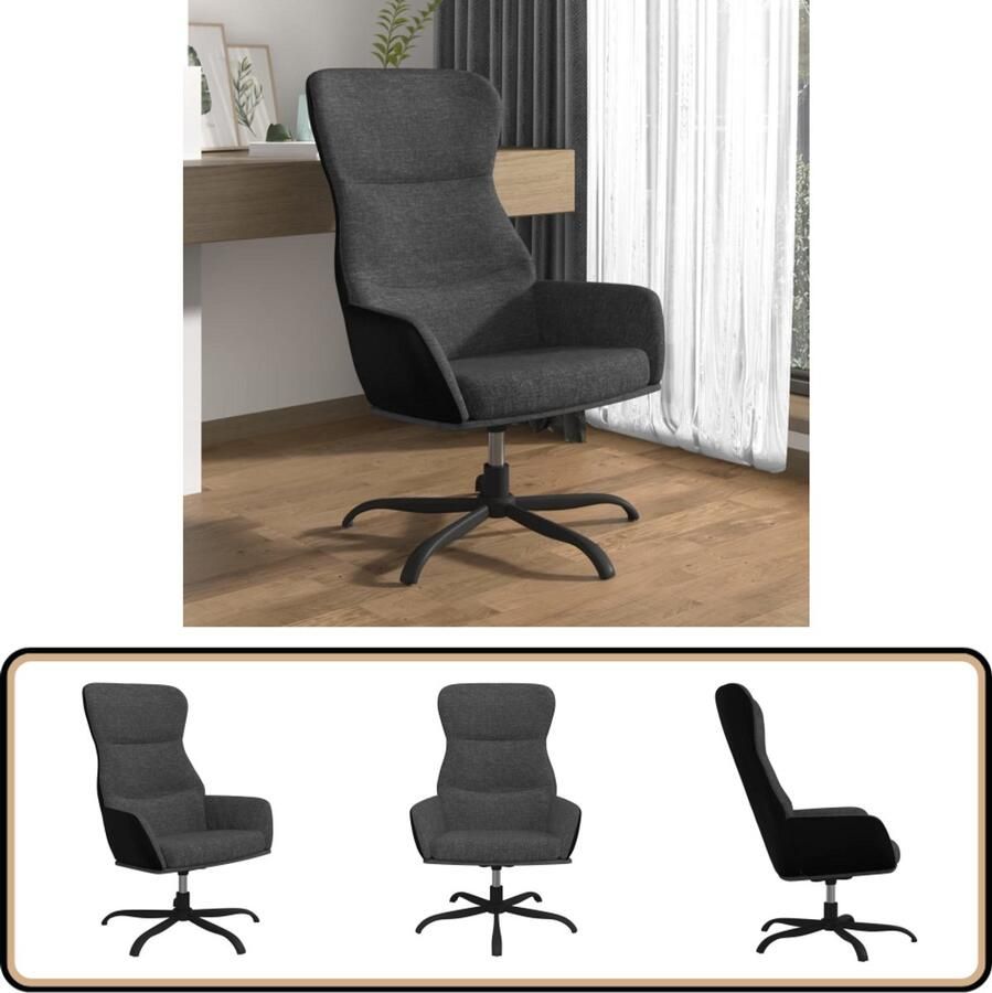 VidaXL Relaxstoel Donkergrijs Draaibaar 70x77x94 cm Comfortabele Fauteuil Relaxfauteuil Donkere Grijze Fauteuil Fauteuils Grijs Lounge Stoel - Foto 2