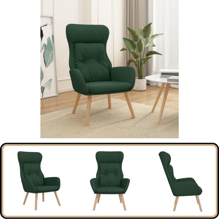 VidaXL Relaxstoel Donkergroen Stof Comfort Relaxfauteuil Fauteuils Lounge Stoel Comfortabele Stoel Velours Stoel Groene Stoel Donkere Stoel Leesfauteuil Tv Fauteuil