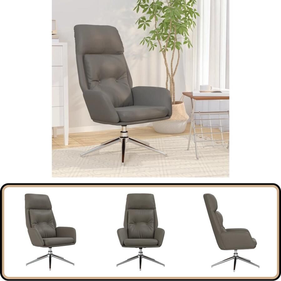 VidaXL Relaxstoel Echt Leer Grijs Luxe Comfort Relaxstoel Lederen Fauteuil Leren Stoel Grijze Stoel Design Fauteuil