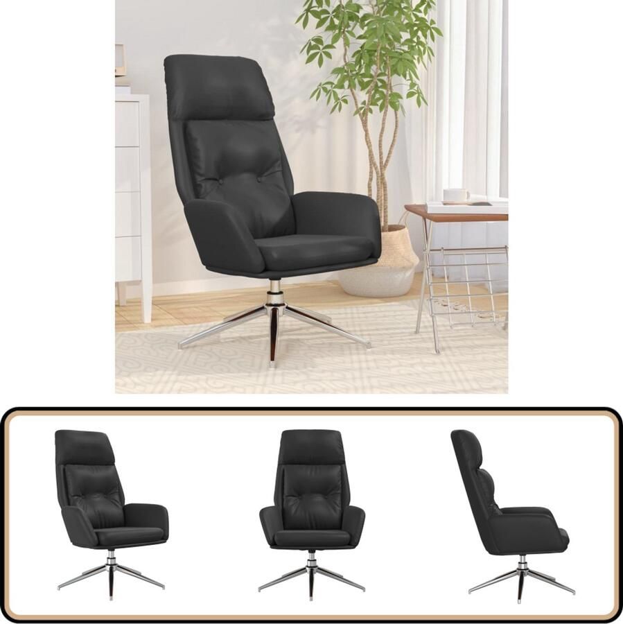 VidaXL Relaxstoel Echt Leer Zwart 360Â° Draaibaar Relaxstoel Lederen Fauteuil Zwarte Fauteuil Design Fauteuil Draaibare Stoel