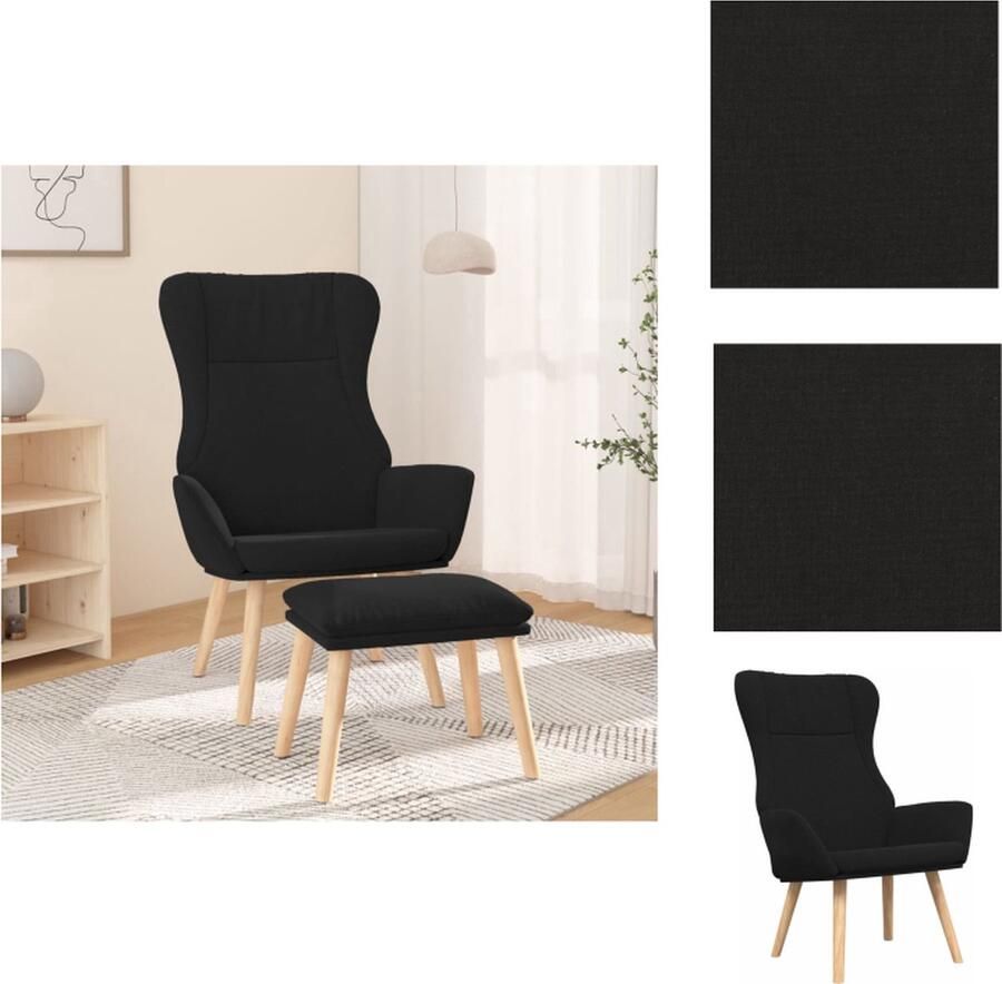 VidaXL Relaxstoel Ergonomisch Zwart Met Voetenbank Massief Rubberwood Stabiel en Comfortabel 70 x 77 x 94 cm (BxDxH) Fauteuil - Foto 2