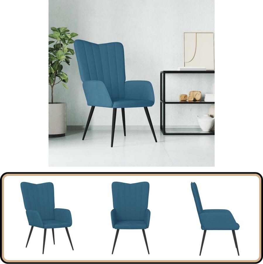 VidaXL Relaxstoel Fluweel Blauw Comfort & Stijl Relax Fauteuil Design Fauteuil Blauwe Fauteuil Velours Fauteuil Zachte Fauteuil