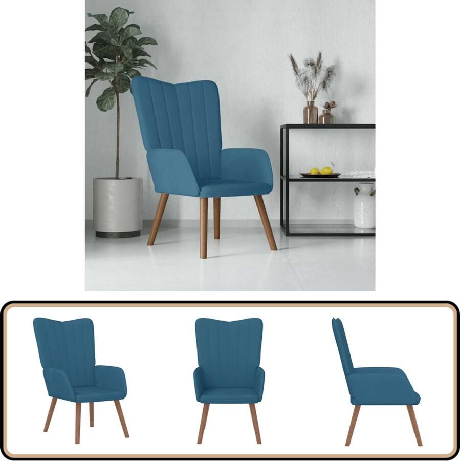 VidaXL Relaxstoel Fluweel Blauw Comfortabel design Relaxfauteuil Blauwe Fauteuils Velvet Meubels Comfortabele Stoel Lounge Stoel Woonkamer Meubilair Huiskamer Decoratie