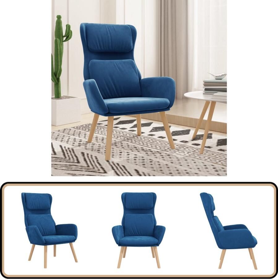 VidaXL Relaxstoel Fluweel Blauw Comfortabel Design Relaxfauteuil Velvet Fauteuil Blauwe Fauteuil Lounge Fauteuil Fauteuils Voor Binnen