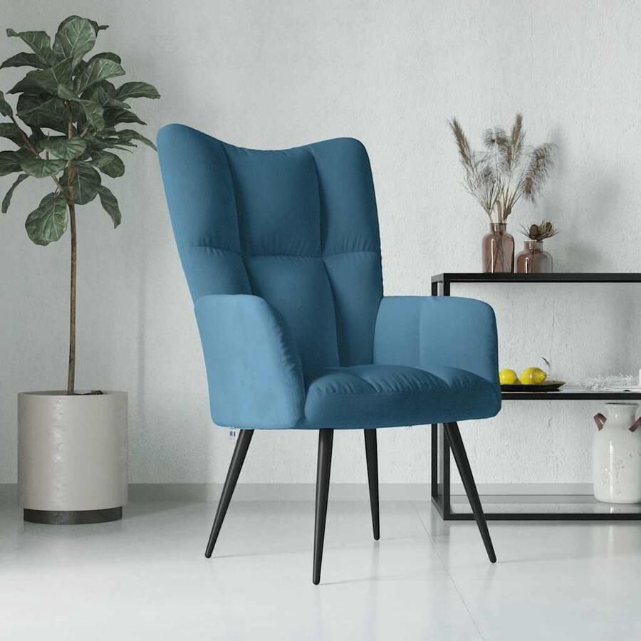 VidaXL Relaxstoel Fluweel Blauw Comfortabel ontwerp Relaxfauteuil Fluweel Fauteuil Blauwe Fauteuil Moderne Fauteuil Lounge Stoel Salontafel Woonkamer Meubels Comfortabele Stoel - Foto 2