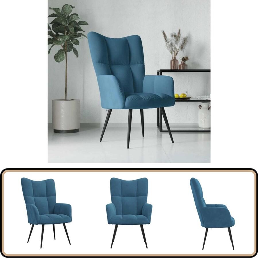 VidaXL Relaxstoel Fluweel Blauw Comfortabel ontwerp Relaxfauteuil Fluweel Fauteuil Blauwe Fauteuil Moderne Fauteuil Lounge Stoel Salontafel Woonkamer Meubels Comfortabele Stoel