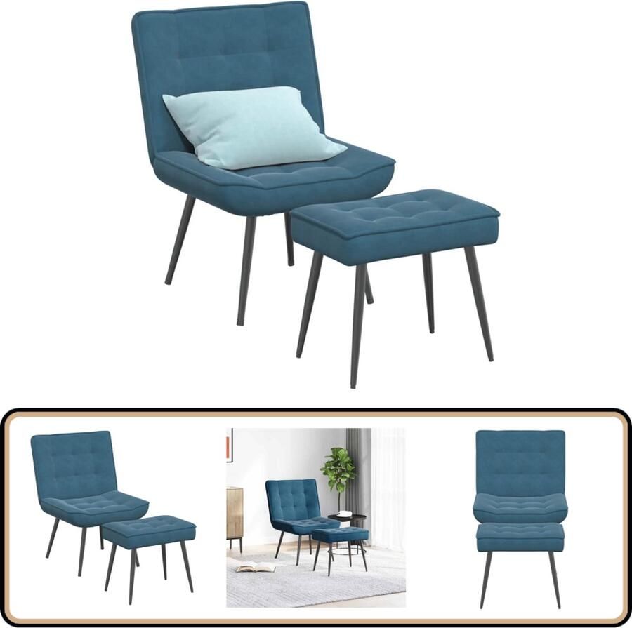 VidaXL Relaxstoel Fluweel Blauw Inclusief Voetenbank Relaxfauteuil Fauteuil Loungestoel Fluweelstoelen Blauwe Stoel