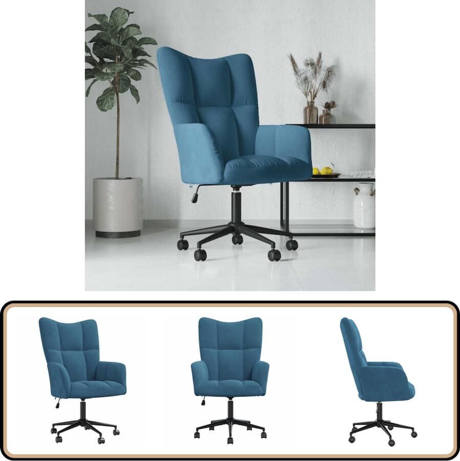 VidaXL Relaxstoel Fluweel Blauw Verstelbaar Relaxstoel Fluweel Stoel Blauwe Stoel Kantoorstoel Ergonomische Stoel