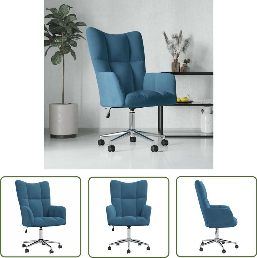 VidaXL Relaxstoel Fluweel Blauw Verstelbaar Relaxstoel Velvet Stoel Blauwe Stoel Ergonomische Stoel Kantoorstoel