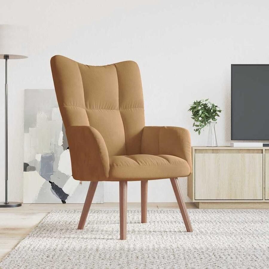 VidaXL Relaxstoel Fluweel Bruin Comfortabel design Relaxstoel Fauteuils Lounge Chair Bruin Meubilair Velvet Bank Comfortabele Stoel - Foto 2