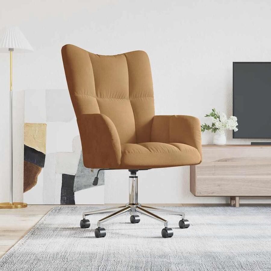 VidaXL Relaxstoel Fluweel Bruin In Hoogte Verstelbaar Relaxstoel Bureaustoel Lounge Chair Ergonomische Stoel Velvet Stoel Bruine Stoel Comfortabele Stoel Gasveren Mechanisme Roterende Stoel - Foto 2