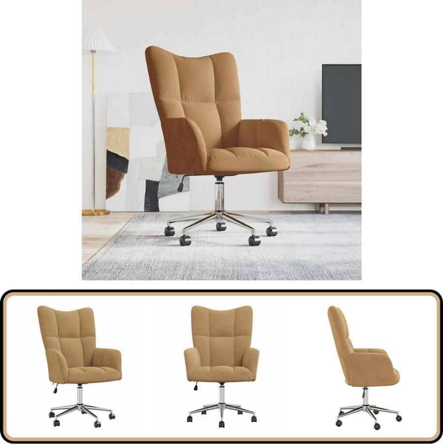 VidaXL Relaxstoel Fluweel Bruin In Hoogte Verstelbaar Relaxstoel Bureaustoel Lounge Chair Ergonomische Stoel Velvet Stoel Bruine Stoel Comfortabele Stoel Gasveren Mechanisme Roterende Stoel