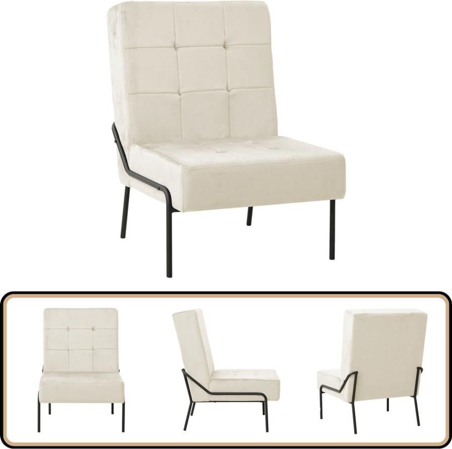VidaXL Relaxstoel Fluweel Crème en zwart 65x79x87 cm Relaxstoel Woonkamerstoel Fluweel Stoel Lounge Stoel Creme Stoel