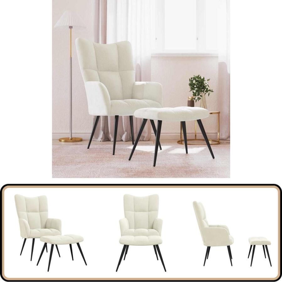 VidaXL Relaxstoel Fluweel Crèmewit Inclusief Voetenbank Relaxstoel Fluweel Cremewit Lounge Woonkamer