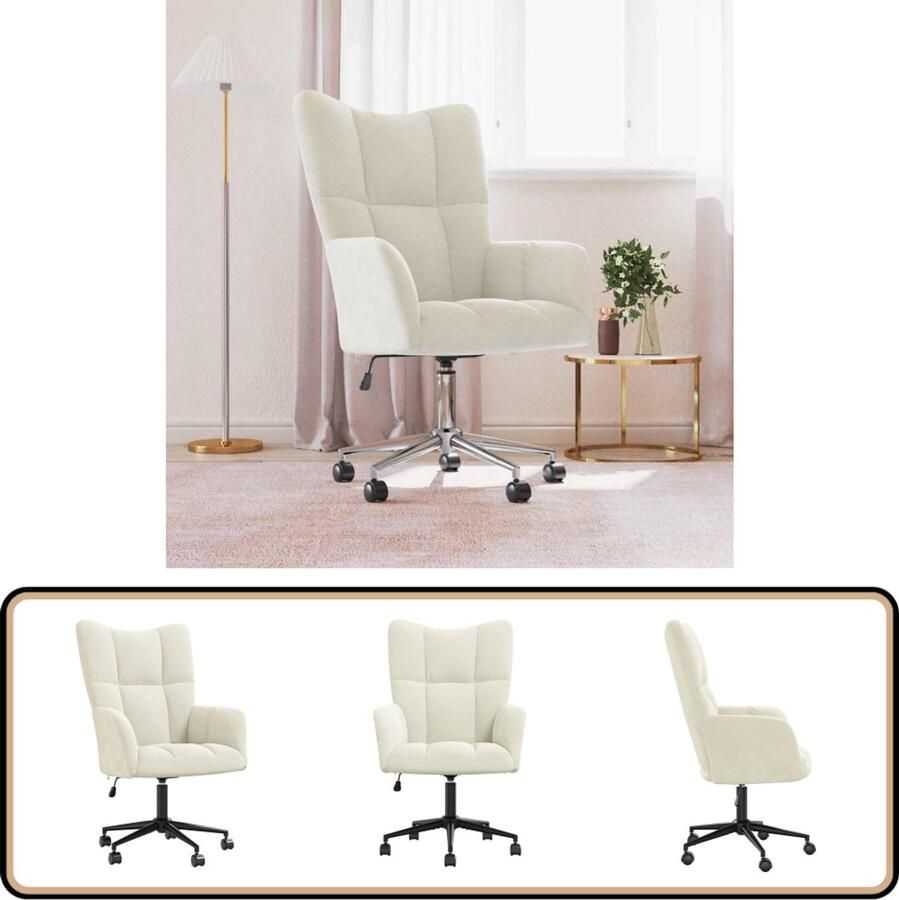VidaXL Relaxstoel Fluweel Crèmewit Verstelbaar Relaxstoel Bureaustoel Fluweel Cremewit Ergonomische Stoel Verstelbare Stoel Draaibare Stoel Lounge Stoel