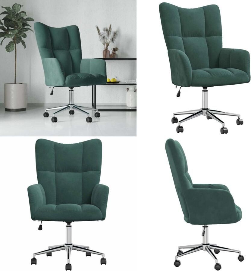 VidaXL Relaxstoel fluweel donkergoen Relaxstoel Relaxstoelen Fauteuil Fauteuils