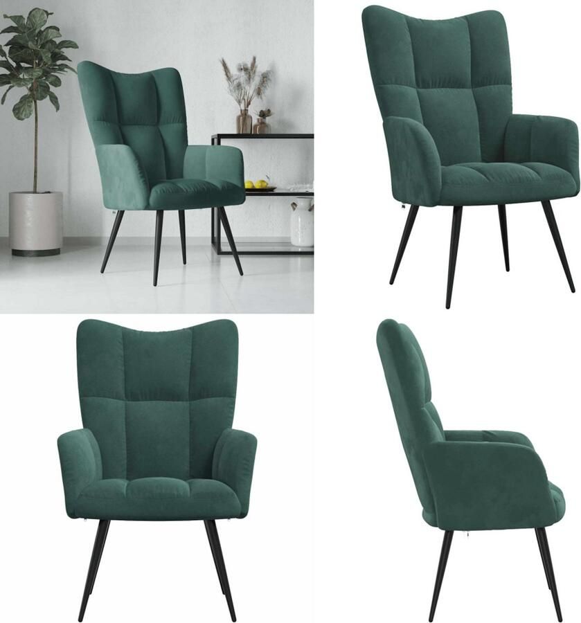 VidaXL Relaxstoel fluweel donkergoen Relaxstoel Relaxstoelen Fauteuil Fauteuils