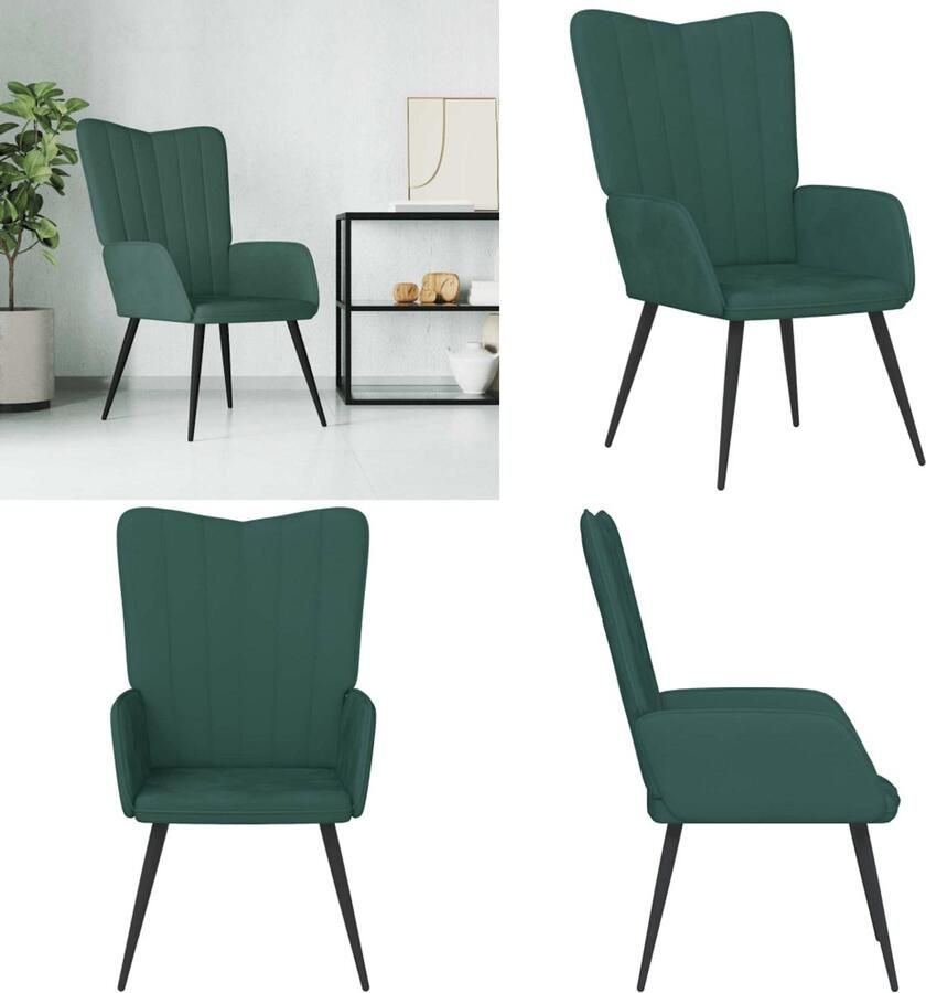 VidaXL Relaxstoel fluweel donkergoen Relaxstoel Relaxstoelen Fauteuil Fauteuils