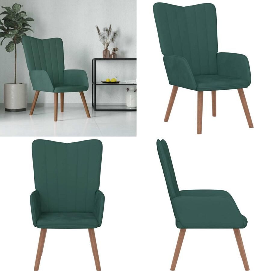 VidaXL Relaxstoel fluweel donkergoen Relaxstoel Relaxstoelen Fauteuil Fauteuils