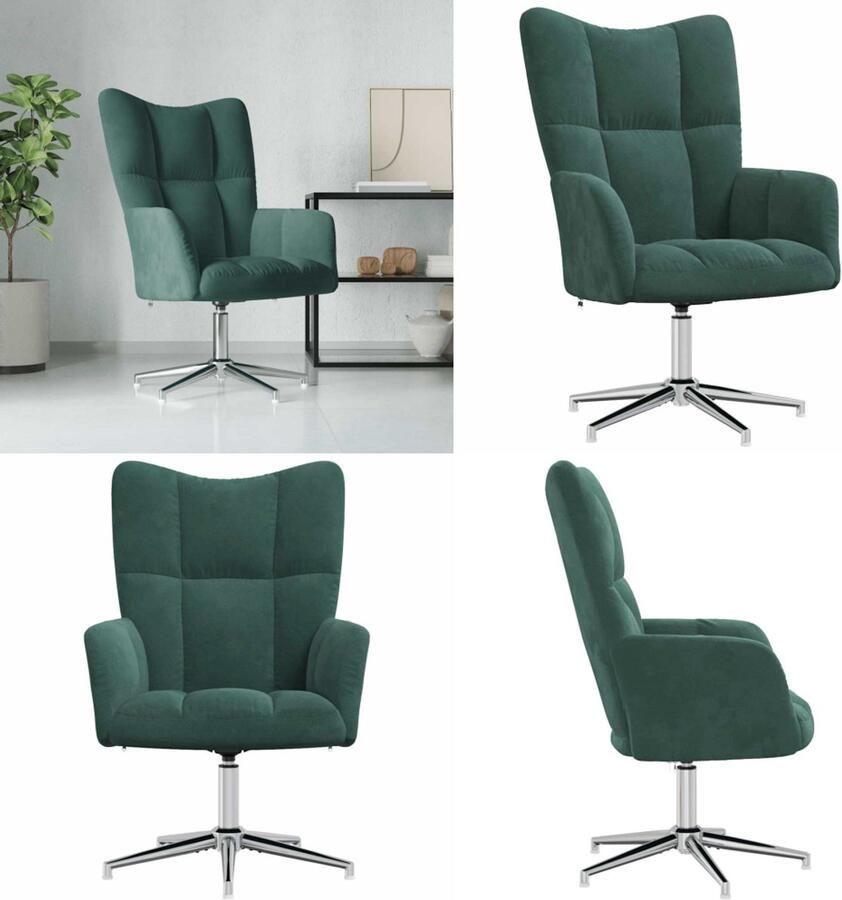 VidaXL Relaxstoel fluweel donkergoen Relaxstoel Relaxstoelen Fauteuil Fauteuils