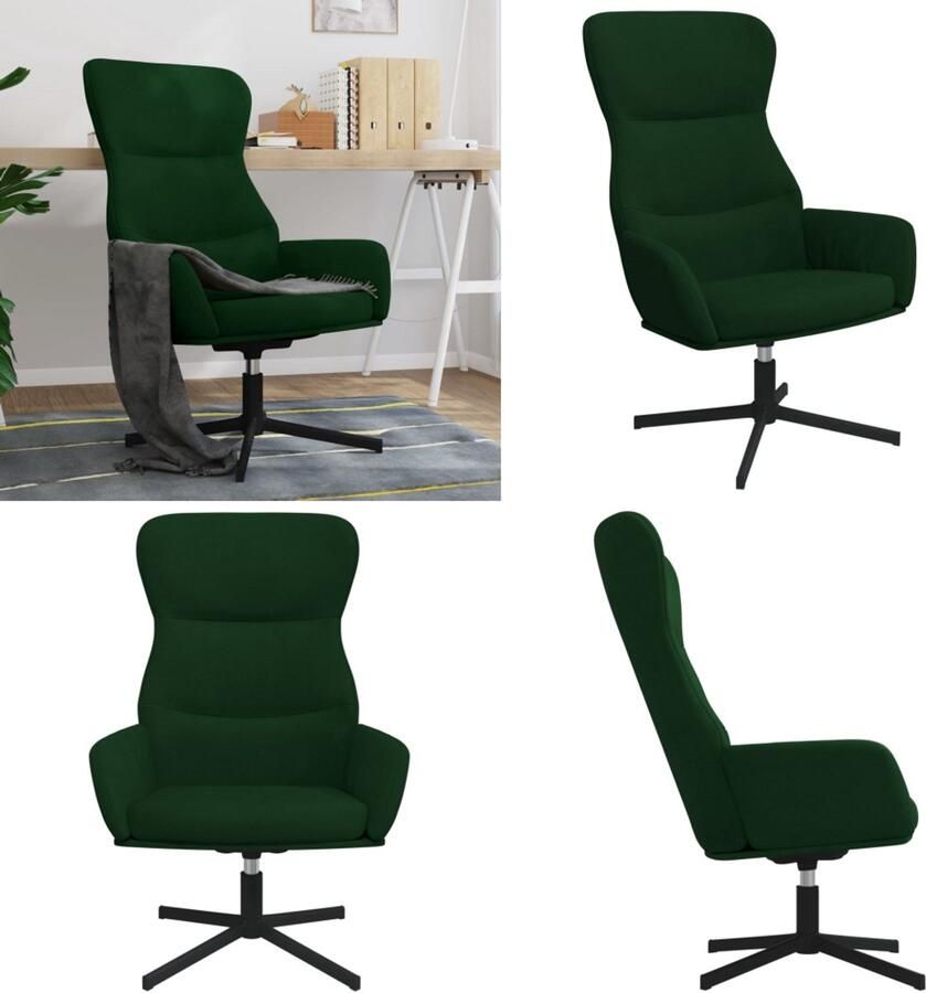 VidaXL Relaxstoel fluweel donkergoen Relaxstoel Relaxstoelen Fauteuil Relaxfauteuil - Foto 2