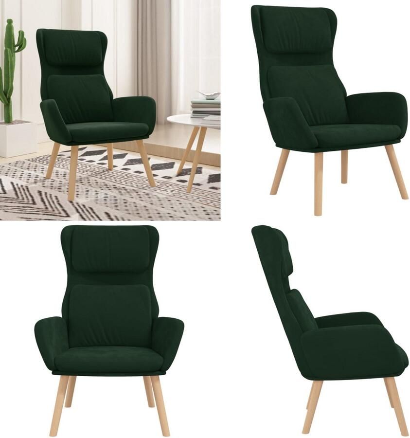 VidaXL Relaxstoel fluweel donkergoen Relaxstoel Relaxstoelen Fauteuil Relaxfauteuil