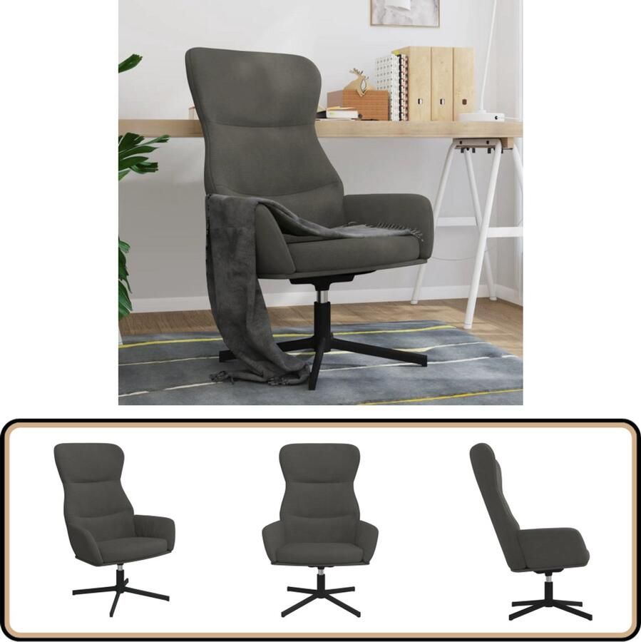 VidaXL Relaxstoel Fluweel Donkergrijs 360° draaibaar Relaxfauteuil Fauteuils Velvet Fauteuil Donkere Grijze Fauteuil Comfortabele Fauteuil