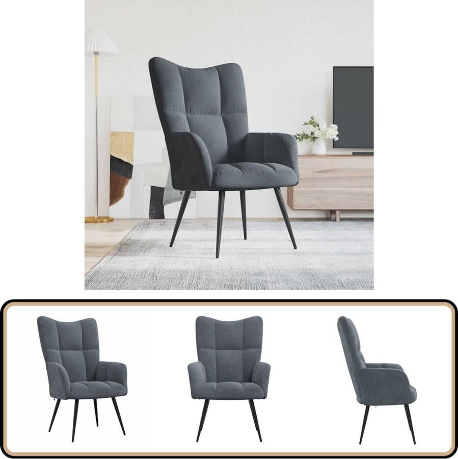 VidaXL Relaxstoel Fluweel Donkergrijs Comfortabel Relaxfauteuil Donker Grijs Velvet Lounge Stoel Comfortabele Stoel Huiskamer Meubels Fauteuils