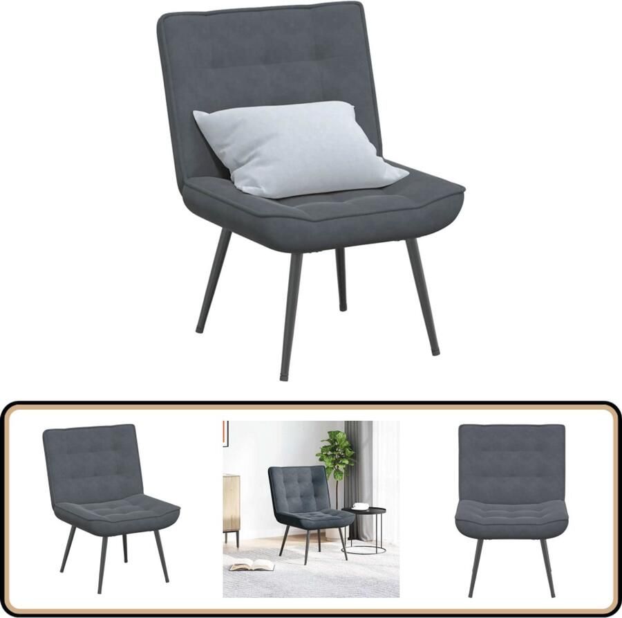 VidaXL Relaxstoel Fluweel Donkergrijs Comfortabel Relaxfauteuil Fauteuils Lounge Stoel Velours Fauteuil Donkere Kleuren