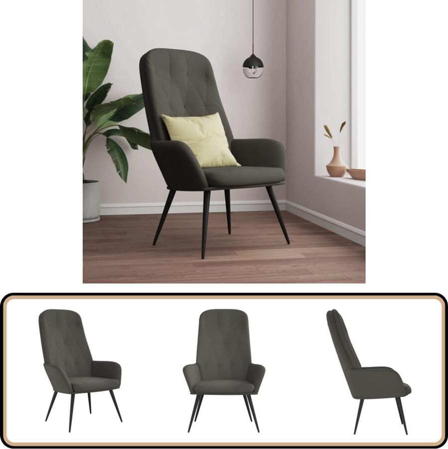 VidaXL Relaxstoel Fluweel Donkergrijs Comfortabel Relaxstoel Fluweel Stoel Donkere Grijze Fauteuil Lounge Stoel Comfortabele Stoel - Foto 2