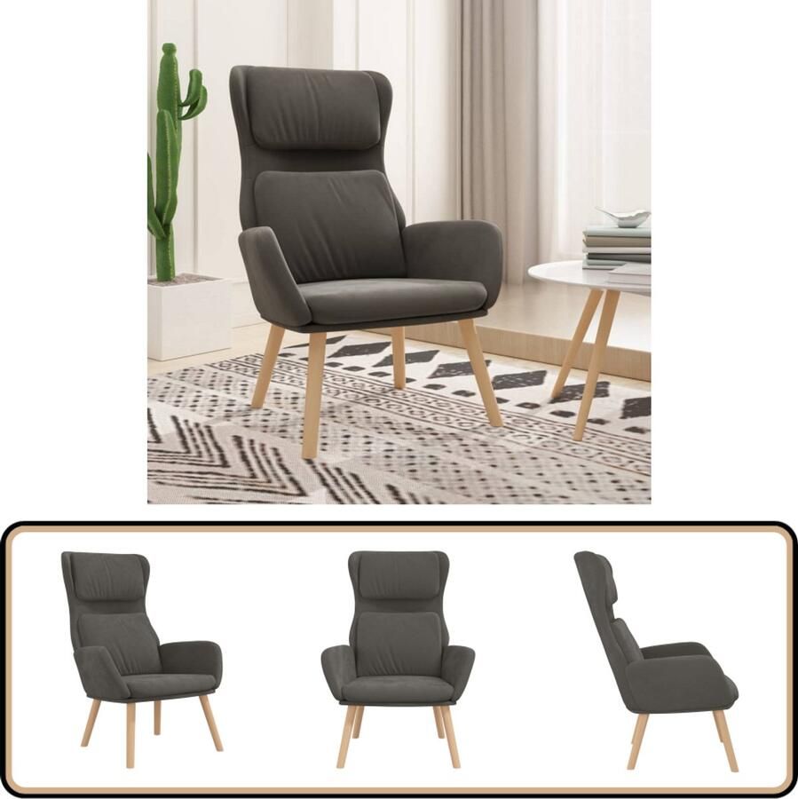 VidaXL Relaxstoel Fluweel Donkergrijs Ergonomisch Relaxstoel Fauteuils Lounge Chair Velvet Meubilair Grijs Meubilair Donkere Kleuren Comfort Zitelement Huiskamer Meubels Interieur Design