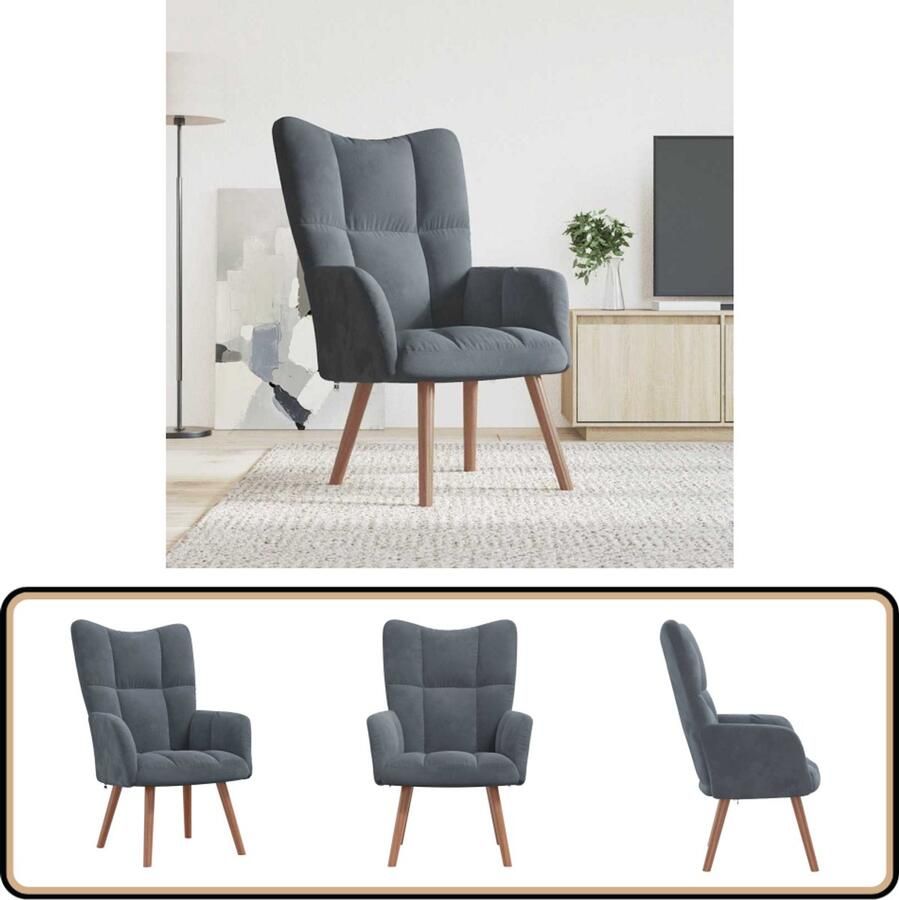 VidaXL Relaxstoel Fluweel Donkergrijs Relaxfauteuil Donkergrijs Fluweel Lounge Stoel Fauteuill Zitzak Loungestoel Woonaccessoires Meubels Binnenhuisdecoratie Huiskamer Decoratie - Foto 2