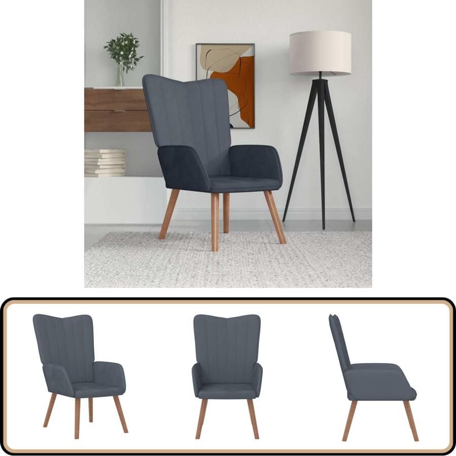 The Living Store Relaxstoel Chic Donkergrijs Fluweel 62x68x91 cm 360 graden draaibaar Relaxfauteuil Donker Grijs Fluweel Lounge Stoel Fauteuils - Foto 3