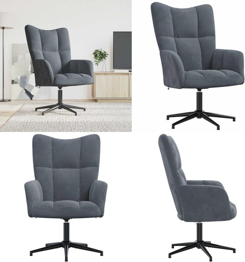 VidaXL Relaxstoel fluweel donkergrijs Relaxstoel Relaxstoelen Fauteuil Fauteuils
