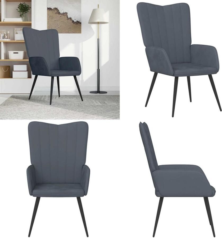 VidaXL Relaxstoel fluweel donkergrijs Relaxstoel Relaxstoelen Fauteuil Fauteuils - Foto 3