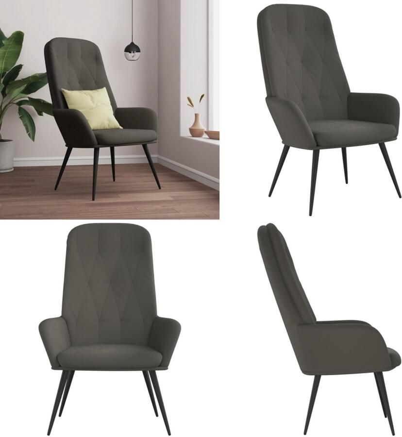 VidaXL Relaxstoel fluweel donkergrijs Relaxstoel Relaxstoelen Fauteuil Relaxfauteuil
