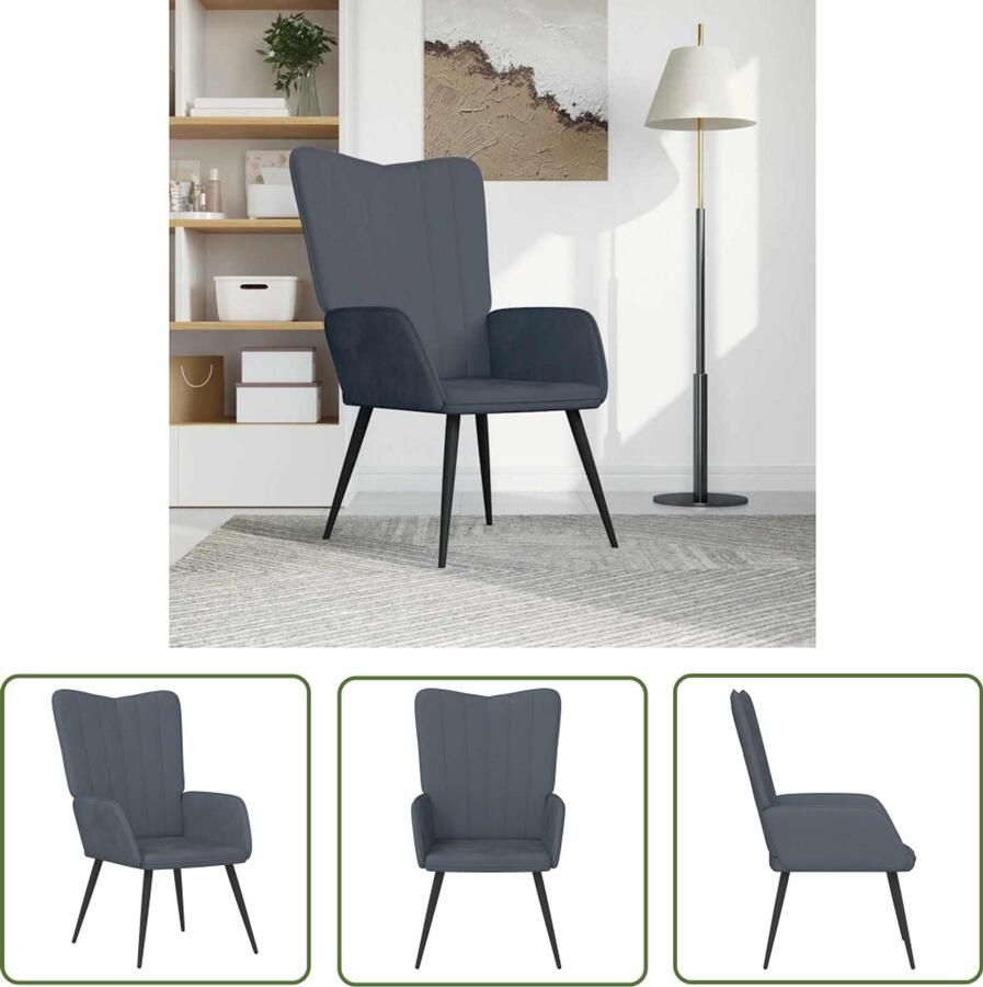 VidaXL Relaxstoel Fluweel Donkergrijs Relaxstoel Velvet Donkere Kleuren Lounge Stoel Huiskamer Meubels Comfortabele Stoel Leesstoel Grijs Fauteuils Woonkamer Decoratie Moderne Stoel