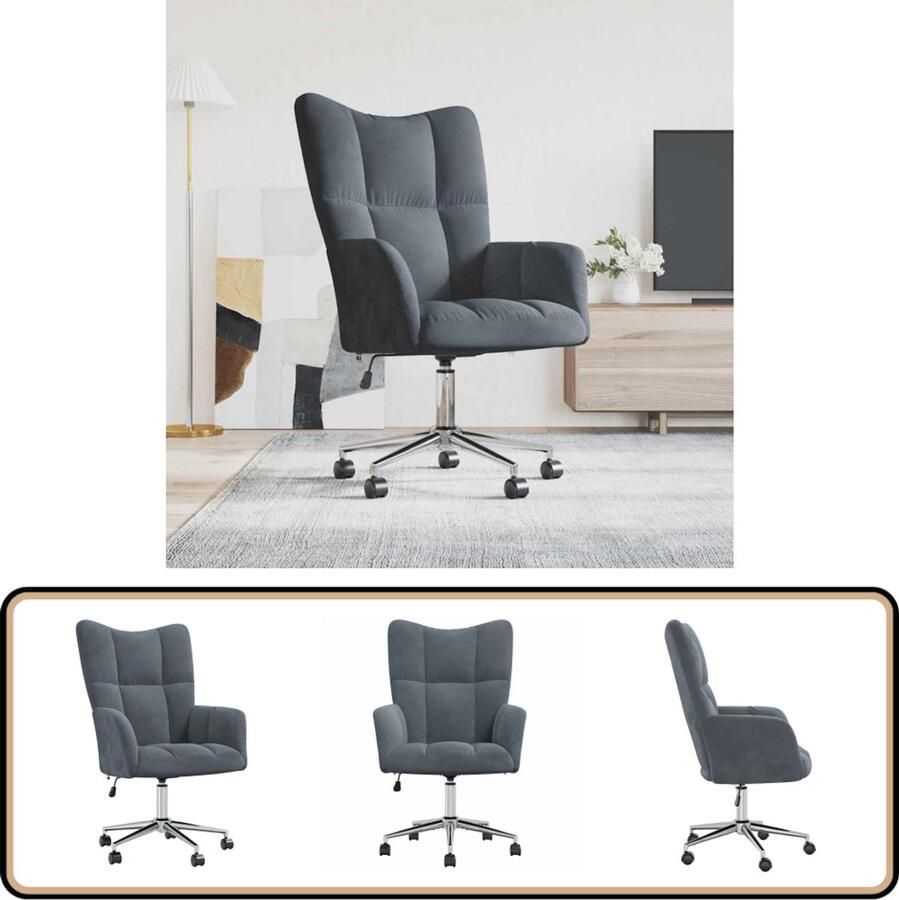 VidaXL Relaxstoel Fluweel Donkergrijs Verstelbaar Relaxstoel Bureaustoel Fluweel Grijs Ergonomische Stoel Verstelbare Stoel Draaistool Computerstoel