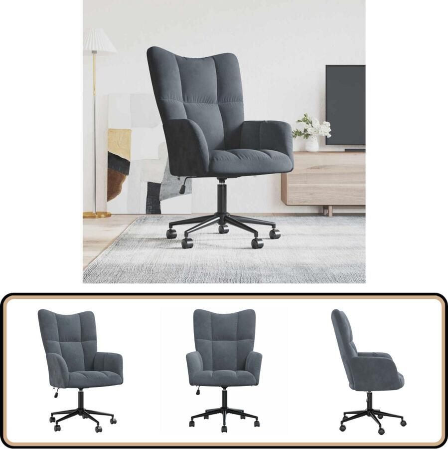 VidaXL Relaxstoel Fluweel Donkergrijs Verstelbaar Relaxstoel Fluweel Stoel Donkere Grijze Stoel Ergonomische Stoel Kantoorstoel