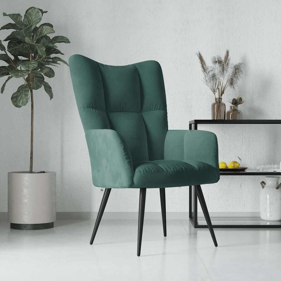 VidaXL Relaxstoel Fluweel Donkergroen 61x70x96 5cm Relaxfauteuil Fluweel Fauteuil Groene Fauteuil Lounge Stoel Salontafel Livingroom Meubels Huiskamer Meubilair Velvet Bank Loungestoel - Foto 2